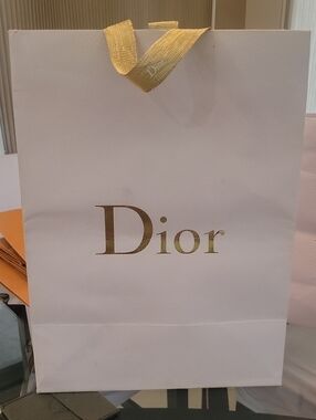 Dior White Gift Bag with Gold Logo and Ribbon